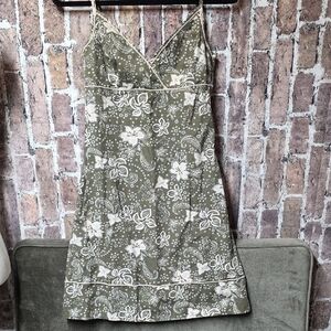 H&M Olive Tan Beige Floral Mini Dress Spring Summer